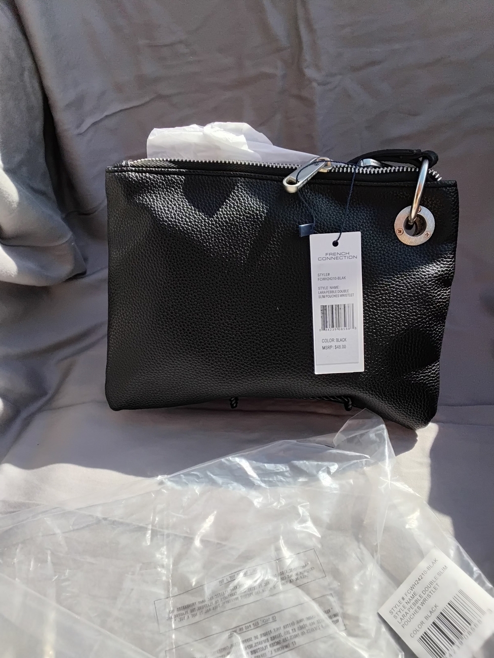 French Connection Black Pebbled Wristlet Bag - Picture 4 of 8